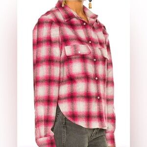 Women's Pink and Gray Plaid Button-Down Shirt